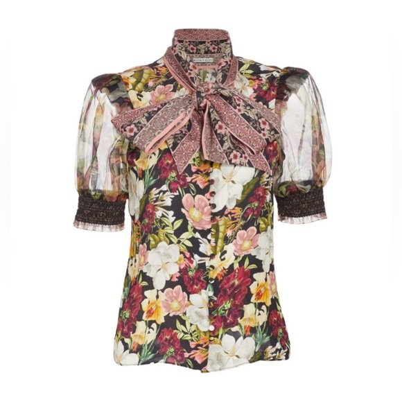 Alice + Olivia Brently Floral Tie-Neck Puff-Sleeve Top - Picture 5 of 6